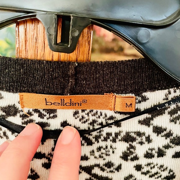 Belldini draped open front cardigan long sleeve cotton blend SZ M black white - Picture 4 of 9